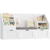 Childrens Bookshelf Storage Bench with Drawers Shelves Reading Seat White 140cm