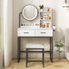 Modern Vanity Dressing Table with LED Light Mirror Stool Shelves 2 Drawers
