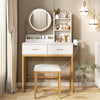 Modern Vanity Dressing Table with LED Light Mirror Stool Shelves 2 Drawers