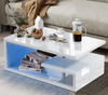 Wooden Coffee Table With Storage High Gloss Sofa End Table LED Light Living Room