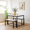Dining Table Set 3 Piece Table Benches Space Saving Kitchen White Marble Home