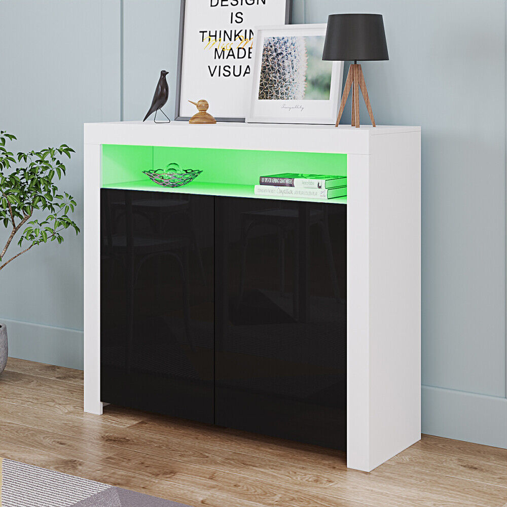 High Gloss 2 Doors Matt Body Sideboard Cupboard Kitchen Buffet Cabinet with LED