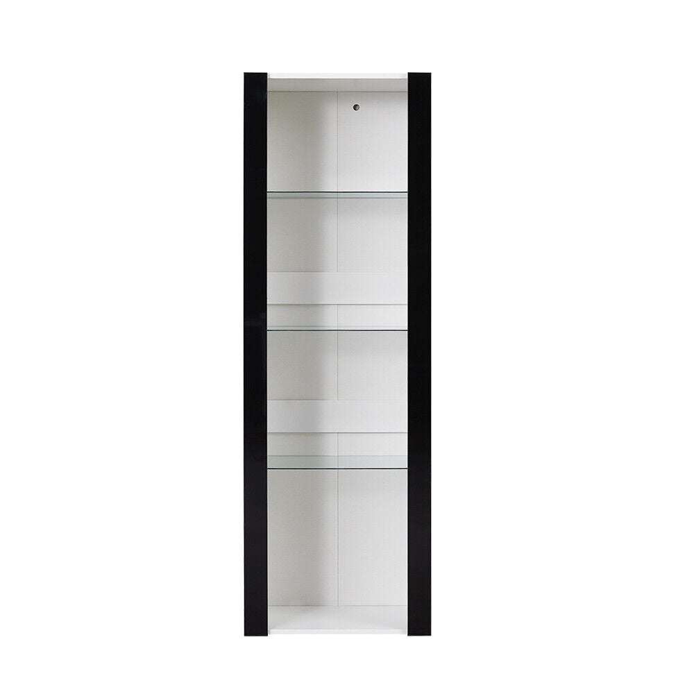 Modern Display Tall Cabinet Bookcase Shelving Units with LED Light 3 Glass Shelf