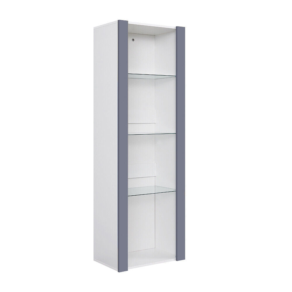 Modern Display Tall Cabinet Bookcase Shelving Units with LED Light 3 Glass Shelf