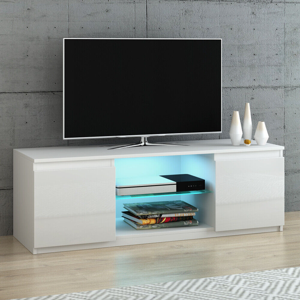 Modern TV Unit Cabinet TV Stand - Matt Body & High Gloss Doors LED Light Option