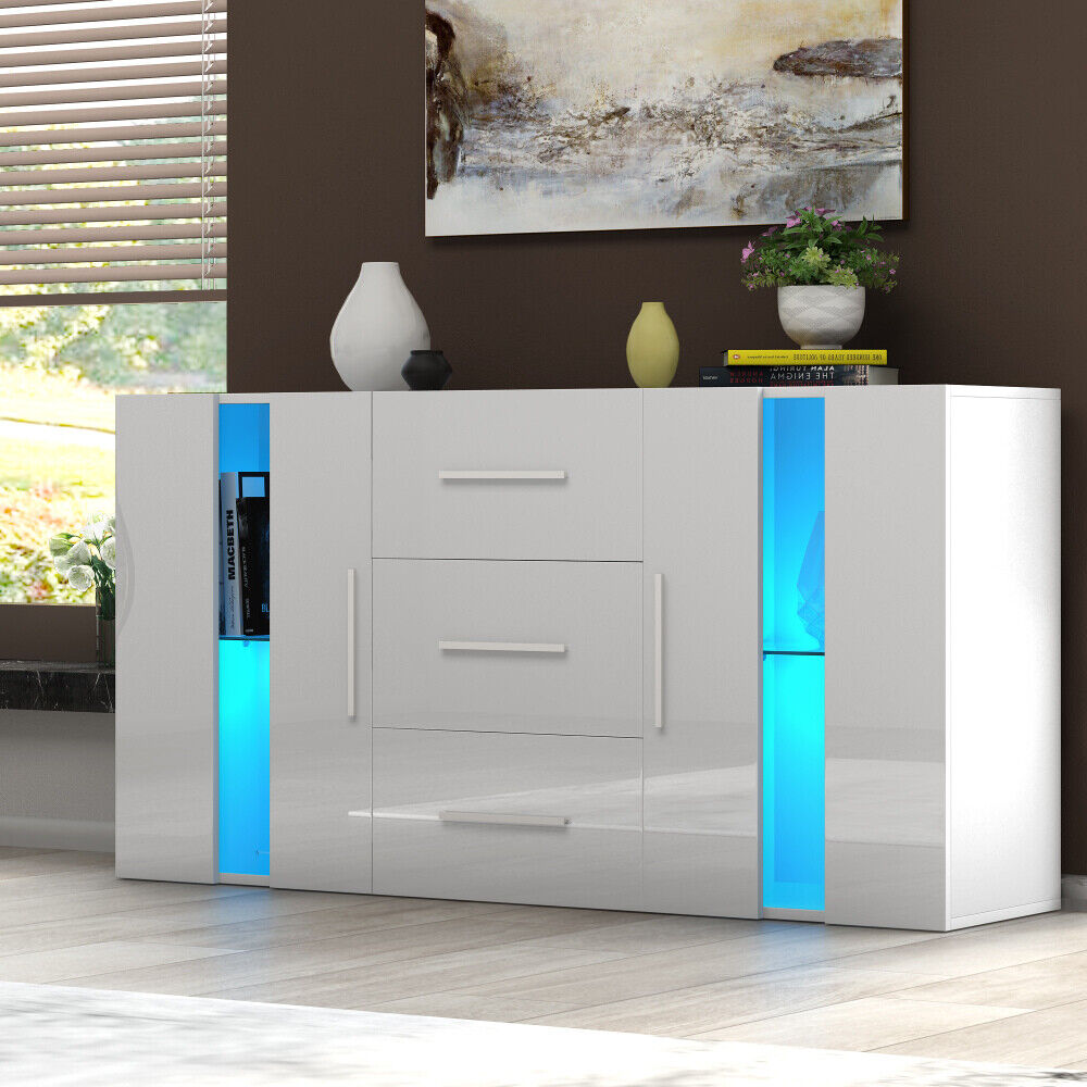 Modern Cabinet Sideboard Buffet Cupboards 3 Drawers 2 Doors with RGB LED Lights