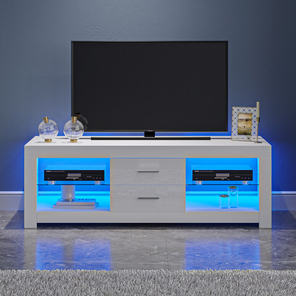Modern TV Stand High Gloss Doors Entertainment Unit Cabinet With RGB LED Lights