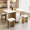 Dining Table Set Folding Retractable Space Saving Chairs Kitchen White Oak Black