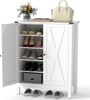 Shoe Cabinet Wooden 6 Tier Cupboard Double Door Rack Storage Unit Hallway Oak