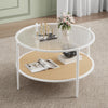 30" Round Rattan Coffee Table w/ Storage, 2 Tier Glass Centre Table Living Room