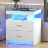 Bedside Table with Charging Station, High Gloss Nigtstand with LED Lights