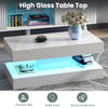 High Gloss LED Coffee Table Modern White Marble 2 Tiers Rectangle Tea Table