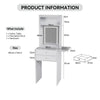 Small Dressing Table with Foldable Side Panel LED Light Mirror Shelves Vanity