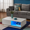 Modern Coffee Table with Storage Drawer Shelf Tea Table LED Light Livingroom