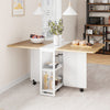 Drop Leaf Folding Dining Table 127cm w/Storage Shelves,Lockable Casters Rolling