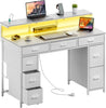 120 cm Computer Desk with Drawers, Gaming Table with LED Lights & Power Outlets