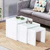 Nest of 3 Tables Grey Tempered Glass Top White High Gloss Side End Coffee Home
