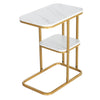 C Shape 2 Tiers End Table Bay Window/Bed/Sofa Side Unit with Shelf Marble Effect