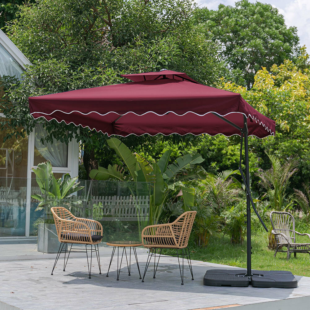 2.5m Home Garden Sun Shade Umbrella Outdoor Patio Square Parasol Cantilever Base