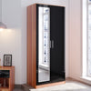 High Gloss 2 Doors Mirror Walunt Wardrobe Storage Hanging Rail Bedroom Furniture