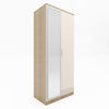 Cream&Oak High Gloss 2 Door Wardrobe Storage Cupboard with Mirror Hanging Rail