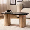 Coffee Table Wooden Ribbed Frame Small Centre Table Living Room Office
