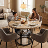 Round Dining Table for 4-6 People, 120cm Farmhouse Wooden Kitchen Dinner Table.