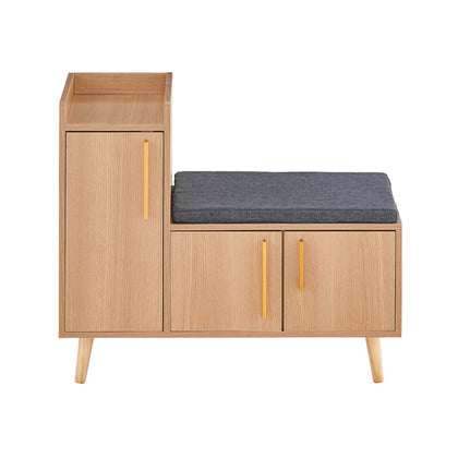 Large Shoe Bench Shoe Cabinet with Seat Storage White&Wooden Color