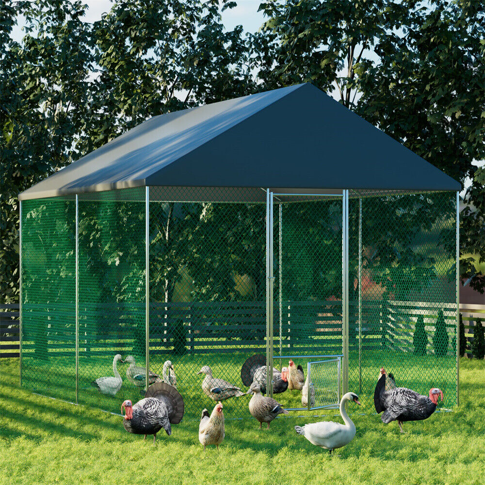 Large Tall Metal Chicken Coop Run Walk in Playpen Lockable Door Dog Kennel Cage