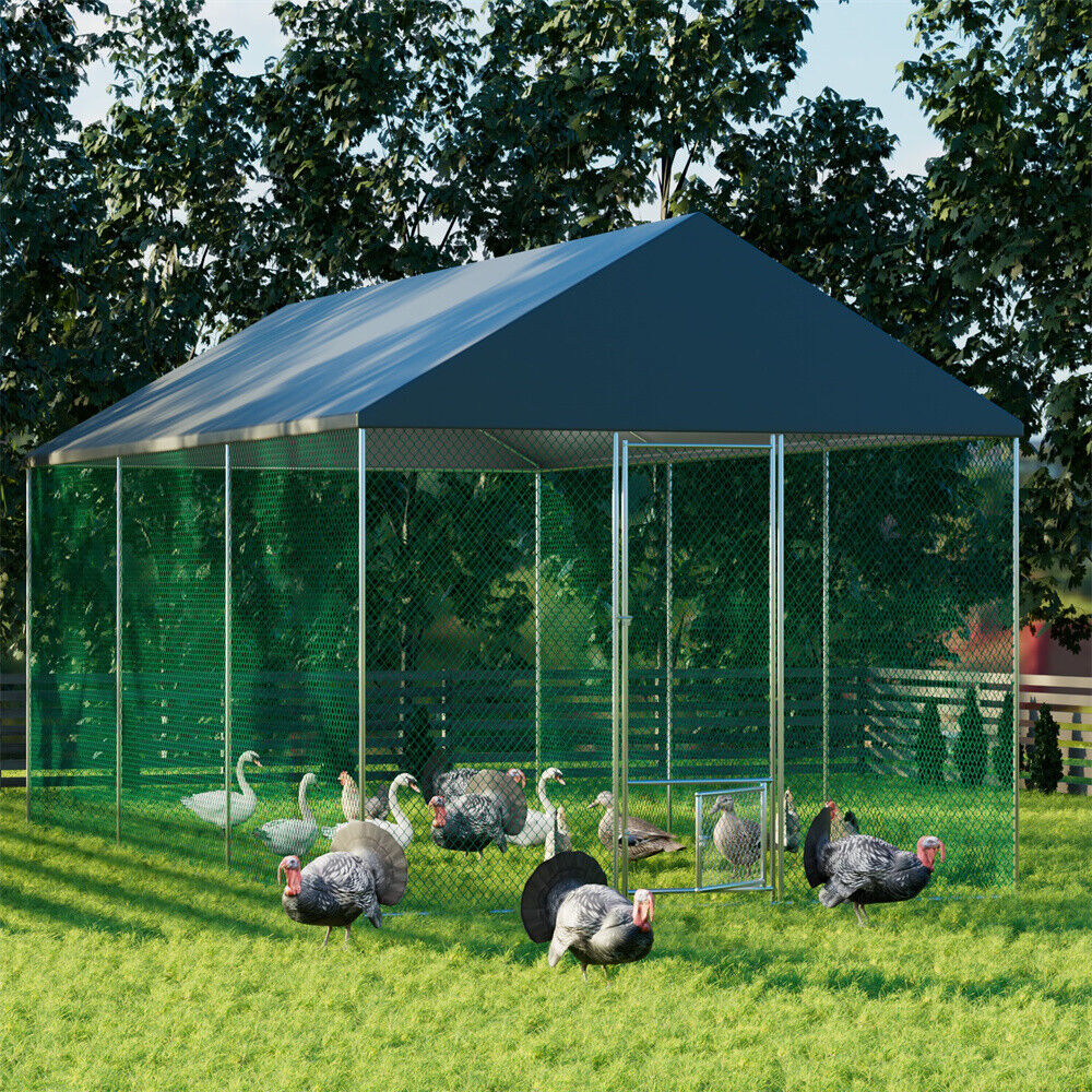 Large Tall Metal Chicken Coop Run Walk in Playpen Lockable Door Dog Kennel Cage