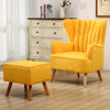 Fabric Upholstered Scallop Shell Wing Back Armchair Fireside Chair and Footstool