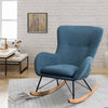 High Back Rocking Armchair Sofa Velvet Linen Solid Wood Swing Lounge Chair Seat