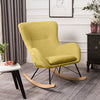 High Back Rocking Armchair Sofa Velvet Linen Solid Wood Swing Lounge Chair Seat