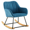 High Back Rocking Armchair Sofa Velvet Linen Solid Wood Swing Lounge Chair Seat