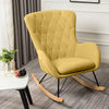 High Back Rocking Armchair Sofa Velvet Linen Solid Wood Swing Lounge Chair Seat