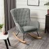 High Back Rocking Armchair Sofa Velvet Linen Solid Wood Swing Lounge Chair Seat