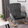 High Back Rocking Armchair Sofa Velvet Linen Solid Wood Swing Lounge Chair Seat