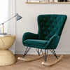 Solid Wood Rocking Chair Upholstered Linen/Velvet Fabric High Back Lounge Seat