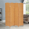 4/6 Panel Solid Weave Wicker Wood Room Divider Partition Screen Shelf Optional