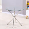 Round Dining Table Bistro Chairs Clear Glass Tabletop with X Shaped Chrome Legs