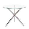 Round Dining Table Bistro Chairs Clear Glass Tabletop with X Shaped Chrome Legs