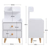 White Tall Cabinet Bedside Table Storage Narrow Chest of 2Drawer&Shelves Storage