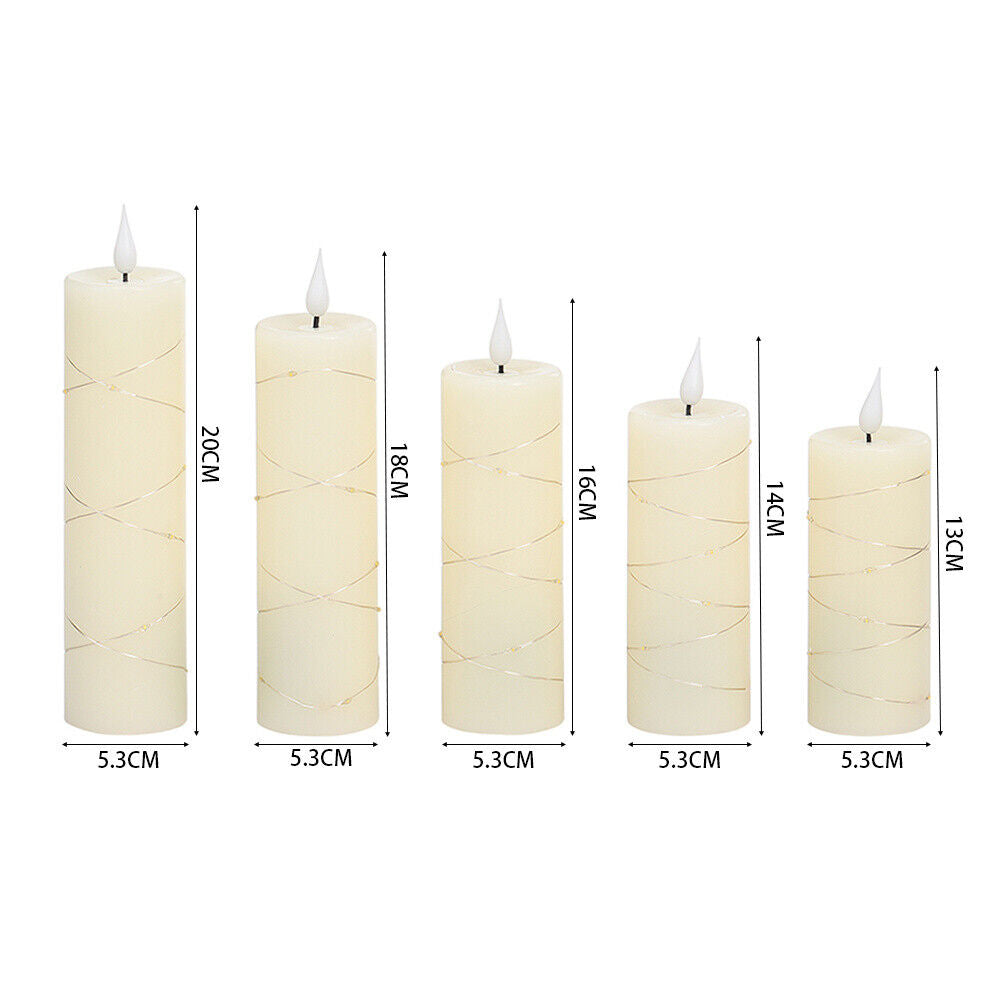 3 OR 5PCS LED Flameless Candles Remote Flickering Pillar Timer Battery Operated