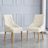 2x Fabric PU Leather Dining Chairs Button-Tufted Upholstered Wood Legs Armchairs