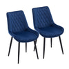 Set of 2 Velvet Dining Chairs Padded Seat Kitchen Chairs Metal Leg Blue Grey