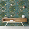 HOLDEN CONGO GEOMETRIC METALLIC WALLPAPER ART DECO TROPICAL ANIMALS PALM LEAVES
