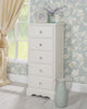 Romance Tallboy. White narrow chest with 5 drawers and crystal handles.ASSEMB