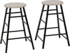 ATHENS 2X BREAKFAST PAIR OF BAR STOOLS SEAT HIGH CHAIR ACACIA & CONCRETE EFFECT