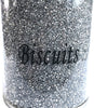 Crystal Diamond Biscuit Jars Tin Canisters Kitchen Storage Silver Crushed