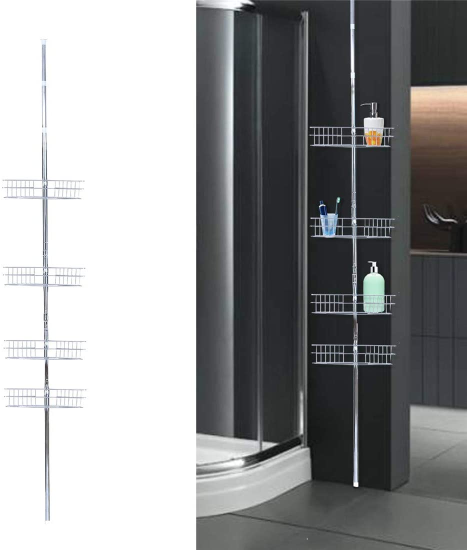 Telescopic Corner Shower Shelf 4 Tier Bathroom Corner Storage No